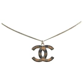Chanel-Chanel Silver Silver Checkered CC Pendant Necklace-Silvery