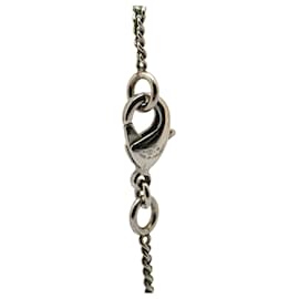 Chanel-Chanel Silver Silver Checkered CC Pendant Necklace-Silvery