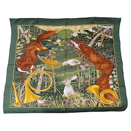 Hermès-Hermes Green Silk Scarf-Green
