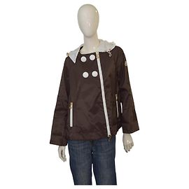 MONCLER Esterel Brown & White Giubbotto light raincoat jacket with hood size 3 Brown
