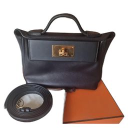Hermès 24/24 Mini Swift Leder Handtasche Schwarz Gold Schwarz