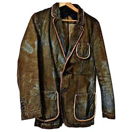 Authentischer Alexander McQueen 05 AW Archive Mudded Denim Blazer Khaki