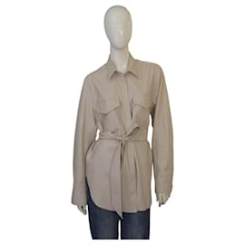 Nanushka-Nanushka creme Okobor™ Alt-Leather Shirt  slightly loose fit tie-front waist S-Cream