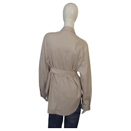 Nanushka-Nanushka creme Okobor™ Alt-Leather Shirt  slightly loose fit tie-front waist S-Cream
