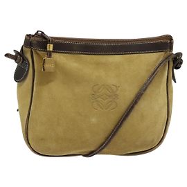 LOEWE Sac à épaule Anagram Suède Beige Or Auth bs25935 Beige Doré