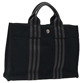Hermès-HERMES Fourre Tout PM Hand Bag Canvas Black Gray Silver Auth 125005-Brown,Black,Silvery