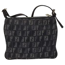 Fendi-Sac à bandoulière en toile Zucchino FENDI Navy Argent Auth 124994-Argenté,Bleu Marine