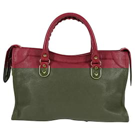 Balenciaga-BALENCIAGA Classic Metallic Edge City S Bag Leather Red Gold 432831 Auth am8323M-Red,Golden