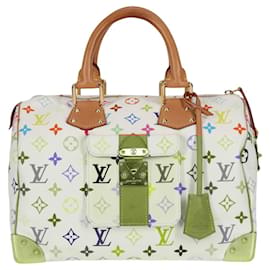 Louis Vuitton-LOUIS VUITTON Monogram Multicolor Speedy 30 Hand Bag White M92643 Auth 123695AV-White,Bronze