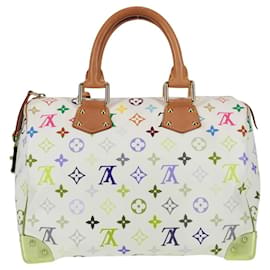 Louis Vuitton-LOUIS VUITTON Monogram Multicolor Speedy 30 Hand Bag White M92643 Auth 123695AV-White,Bronze