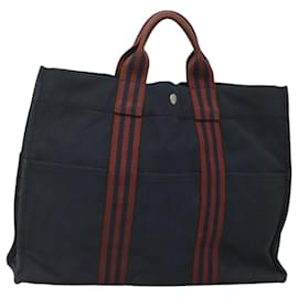 Hermès-HERMES Fourre Tout MM Hand Bag Canvas Navy Auth 125006-Navy blue