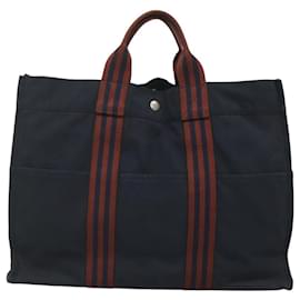 Hermès-HERMES Fourre Tout MM Hand Bag Canvas Navy Auth 125006-Navy blue