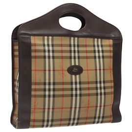Autre Marque Burberrys Nova Check Hand Bag Canvas Beige Auth BA2031 Beige