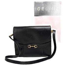 Céline Bolsa de couro vintage Celine Paris Triomphe preta Preto