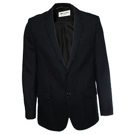 Saint Laurent, blazer preto com risca de giz e contas Preto