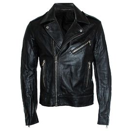 Balmain, Giacca da motociclista in pelle nera con cerniere e logo Nero