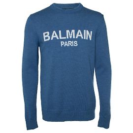 Balmain, Logo-Merino-Strickpullover in Blau Blau