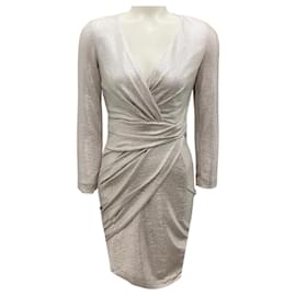 Autre Marque-Talbot Runhof Silver Metallic Shimmer Cocktail Dress-Silvery