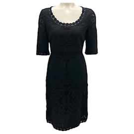Valentino-Valentino Black Short Sleeved Cotton Lace Dress-Black