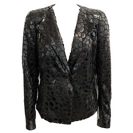 Akris schwarze Lacklederjacke mit Tierdruck Schwarz