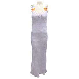 Vestido maxi com estampa de bolinhas e aplique de pétalas de lilás Moschino Cheap and Chic Roxo