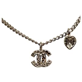 Chanel-Chanel Coco Mark Heart Necklace-Silvery,Metallic