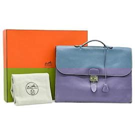 Hermès-Hermes Sac a Depeche 40 Leather Briefcase-Blue