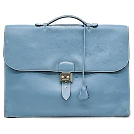 Hermès-Hermes Sac a Depeche 40 Leather Briefcase-Blue