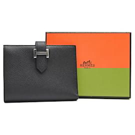 Hermès-Hermes Compact Bearn Wallet Black Leather-Black