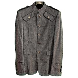 Gucci-Authentic Gucci 07 AW Frida Giannini Runway Silk Blend Military Style Blazer-Grey