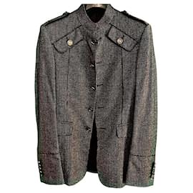 Gucci-Authentic Gucci 07 AW Frida Giannini Runway Silk Blend Military Style Blazer-Grey