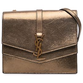 Saint Laurent Brown Medium Metallic Leather Monogram Sulpice Crossbody Brown Bronze