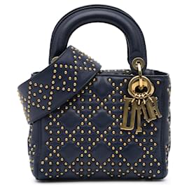 Dior-Dior Blue Mini Lambskin Cannage Studded Supple Lady Dior-Blue,Navy blue