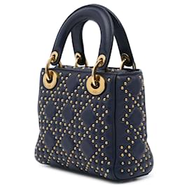 Dior-Dior Blue Mini Lambskin Cannage Studded Supple Lady Dior-Blue,Navy blue