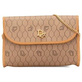 Dior-Dior Brown Honeycomb Coated Canvas Chain Crossbody-Brown,Beige
