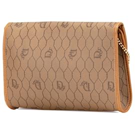 Dior-Dior Brown Honeycomb Coated Canvas Chain Crossbody-Brown,Beige