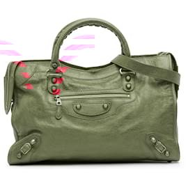 Balenciaga-Balenciaga Red Lambskin Motocross City Giant 12 Satchel-Red
