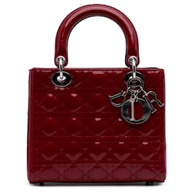 Dior-Dior Red Medium Patent Cannage Lady Dior-Red,Dark red