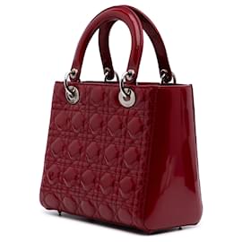 Dior-Dior Red Medium Patent Cannage Lady Dior-Red,Dark red