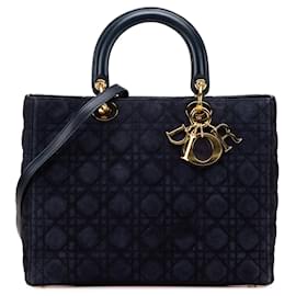 Dior-Dior Blue Large Suede Cannage Lady Dior-Blue,Navy blue