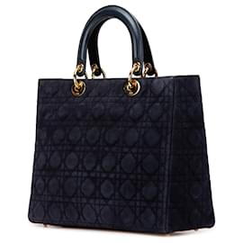 Dior-Dior Blue Large Suede Cannage Lady Dior-Blue,Navy blue
