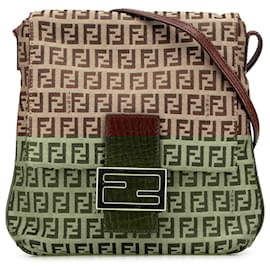 Fendi-Sac bandoulière en toile Zucchino marron Fendi-Marron,Beige