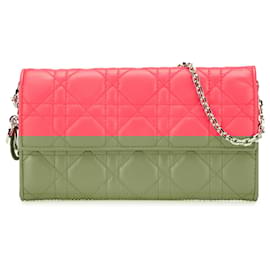 Dior-Dior Pink Lambskin Cannage Lady Dior Wallet On Chain-Pink
