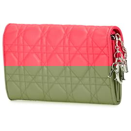 Dior-Dior Pink Lambskin Cannage Lady Dior Wallet On Chain-Pink