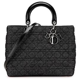 Dior-Dior Black Large Denim Cannage Lady Dior-Black
