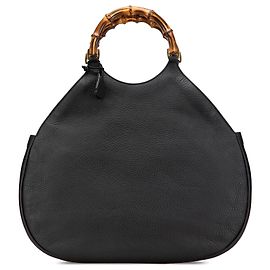 Hobo de couro de bezerro preto texturizado Gucci com bambu Preto