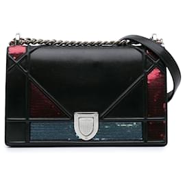 Dior-Dior Black Medium Lambskin Sequin Diorama Flap-Black