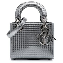 Dior-Dior Silver Mini Metallic Patent Microcannage Lady Dior-Silvery