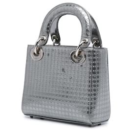 Dior-Dior Silver Mini Metallic Patent Microcannage Lady Dior-Silvery