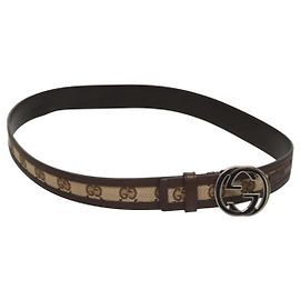 GUCCI GG Canvas Interlocking Gürtel 33,5"" Beige Braun 114874 Auth 122413 Braun Beige